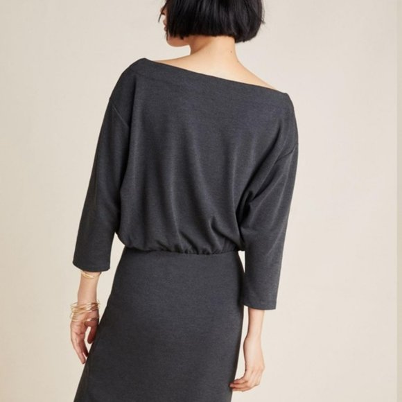 Anthropologie Grey Column Boat Neck Midi Dress Size Medium M - Picture 3 of 10